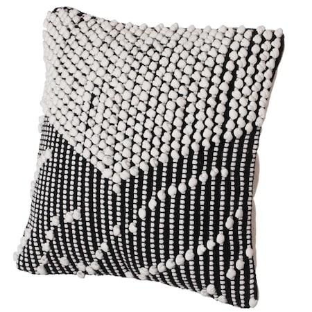 16 Handwoven Cotton Throw Pillow Cover With Embossed White Dots On Black, Black & White
